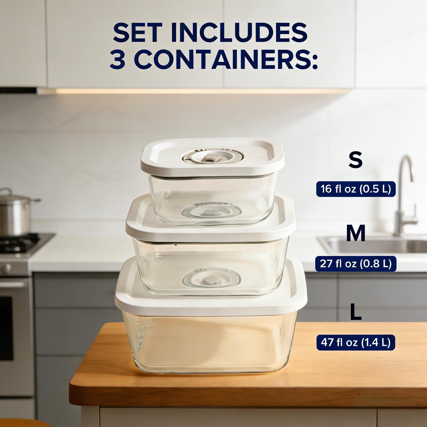 3-Piece Glass Vacuum Seal Food Storage Containers