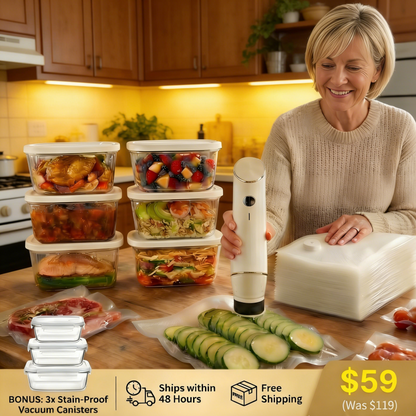 Vaxo™ Cordless Vacuum Food Sealer Bundle with Reusable Bags & Glass Containers