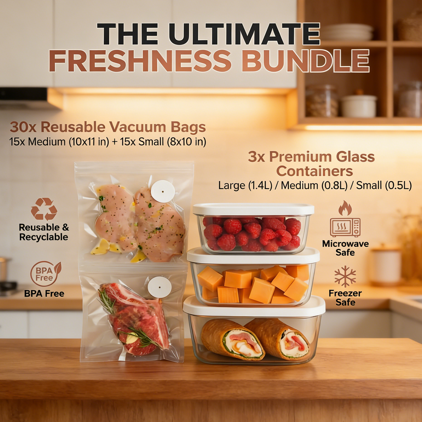 Vaxo™ Cordless Vacuum Food Sealer Bundle with Reusable Bags & Glass Containers