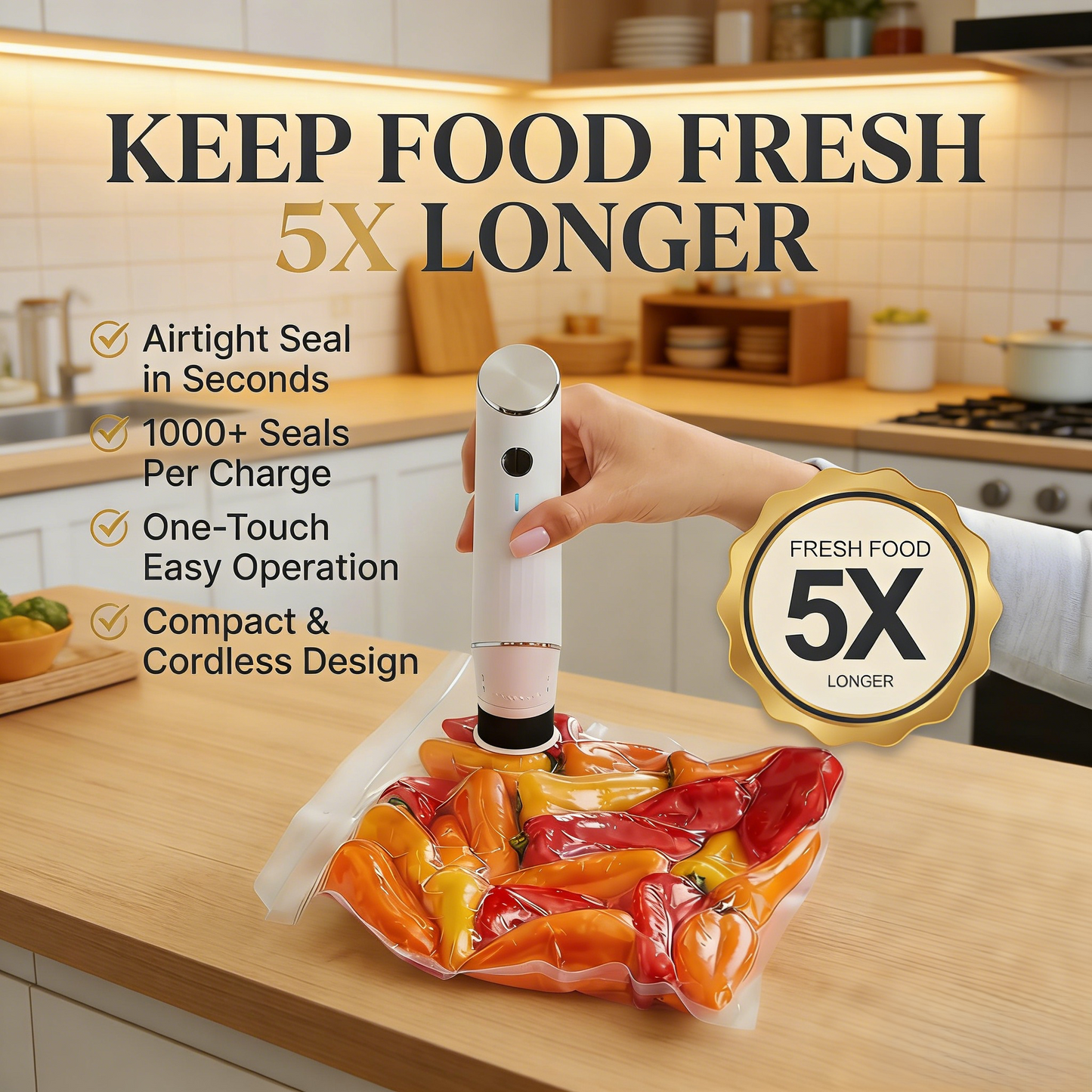 Vaxo™ Cordless Vacuum Food Sealer Bundle with Reusable Bags & Glass Containers