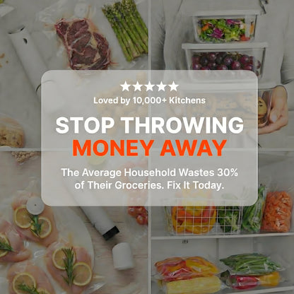 Vaxo™ Cordless Vacuum Food Sealer Bundle with Reusable Bags & Glass Containers