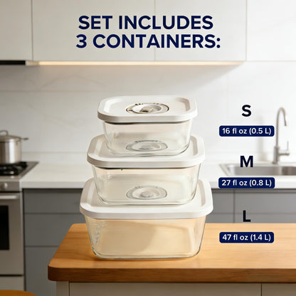 3-Piece Glass Vacuum Seal Food Storage Containers